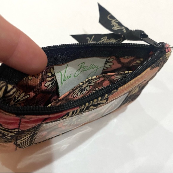 VERA BRADLEY Retired Mocha Rouge Floral Zip ID Card Holder Case Pouch Wallet - Picture 5 of 5
